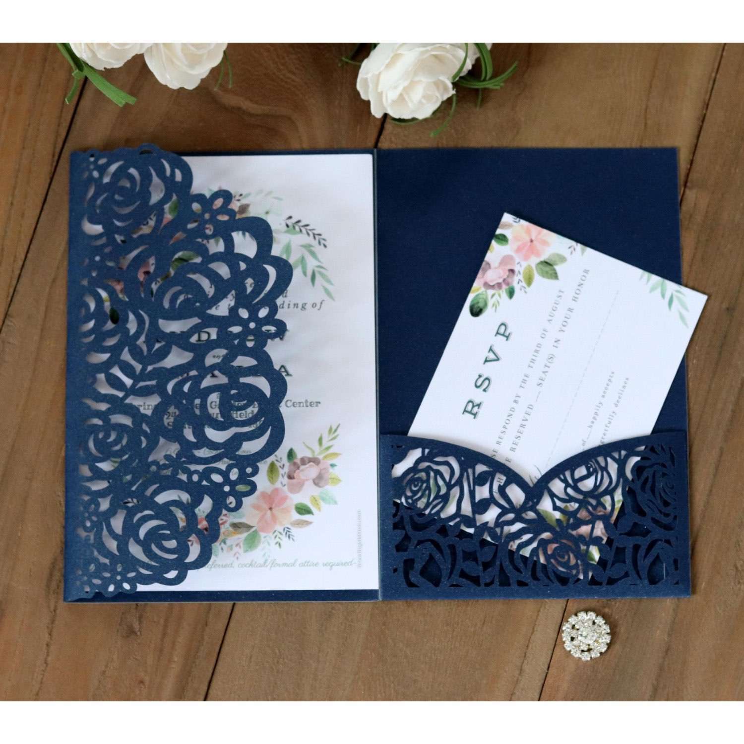 Holiday Greeting Card Celebration Invitation Marriage Card Laser Cut Rose Invitation Card